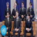 عکس مصاحبه BTS و رئیس جمهور مون با رئیس ارتباطات جهانی سازمان ملل متحد با زیر نویس