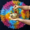 عکس کاسه تبتی دست ساز اصل _ طرح طلایی _قطر ۱۵