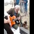 عکس پیرمرد گیتار زن با عشق مینوازد‬